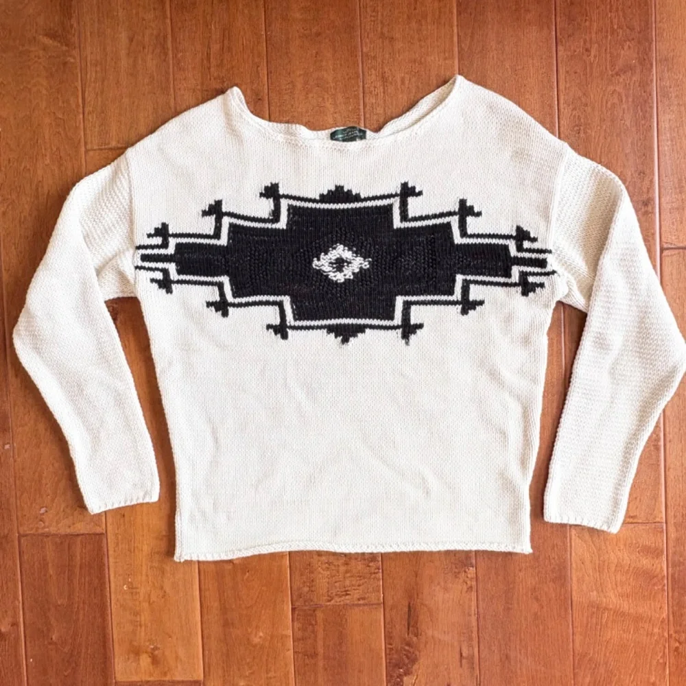 LRL Ralph Laurent Boat-Neck‎ Intarsia Sweater Womens L 100% Cotton